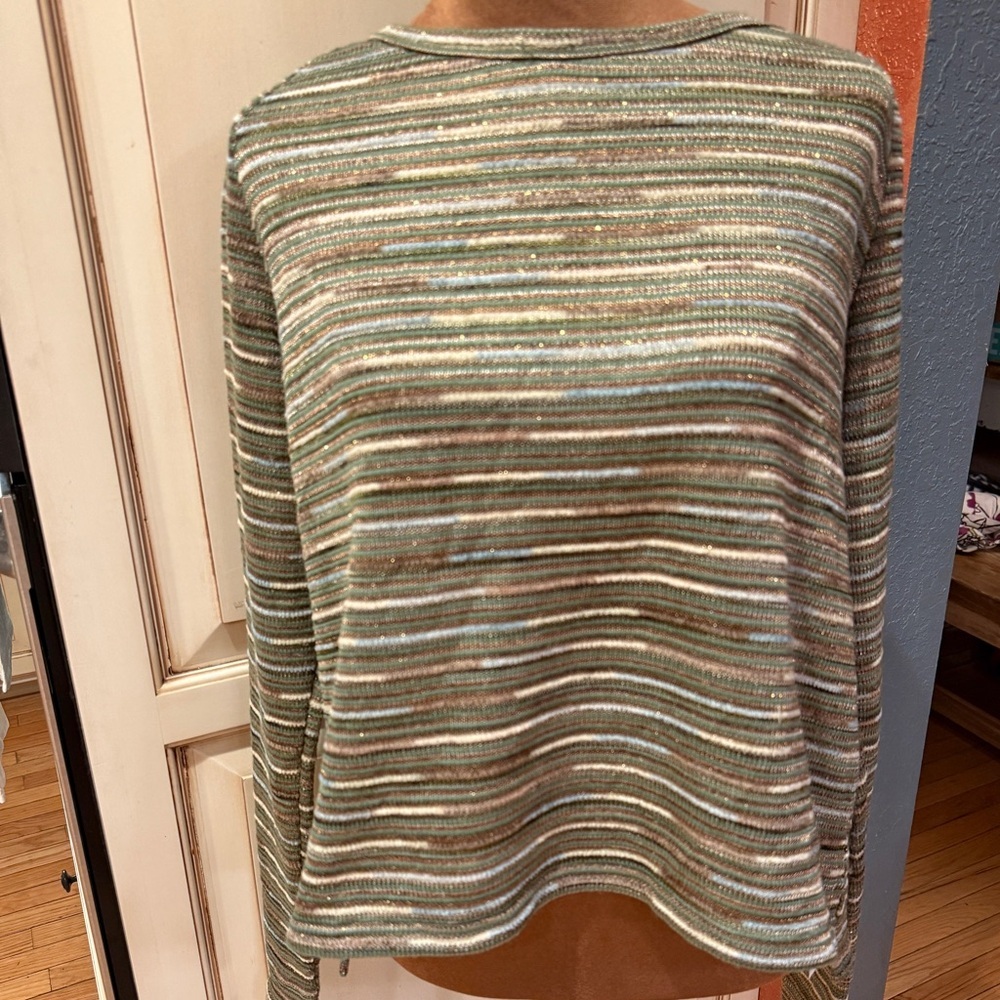 Bloomingdale's Green and Brown Metallic Striped Sweatshirt